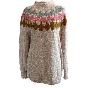 Vintage LL Bean Cotton Ragg Fair Isle Funnelneck Pullover Sweater Large